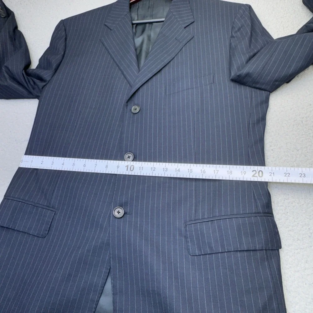 Corneliani Blazer Mens 46 Long Blue Pinstripe Extraﬁne Wool Sport Coat Italy 3B